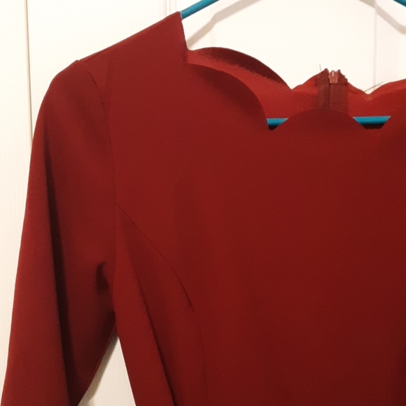 Rich Maroon Scalloped Tie Dress - Picture 4 of 5